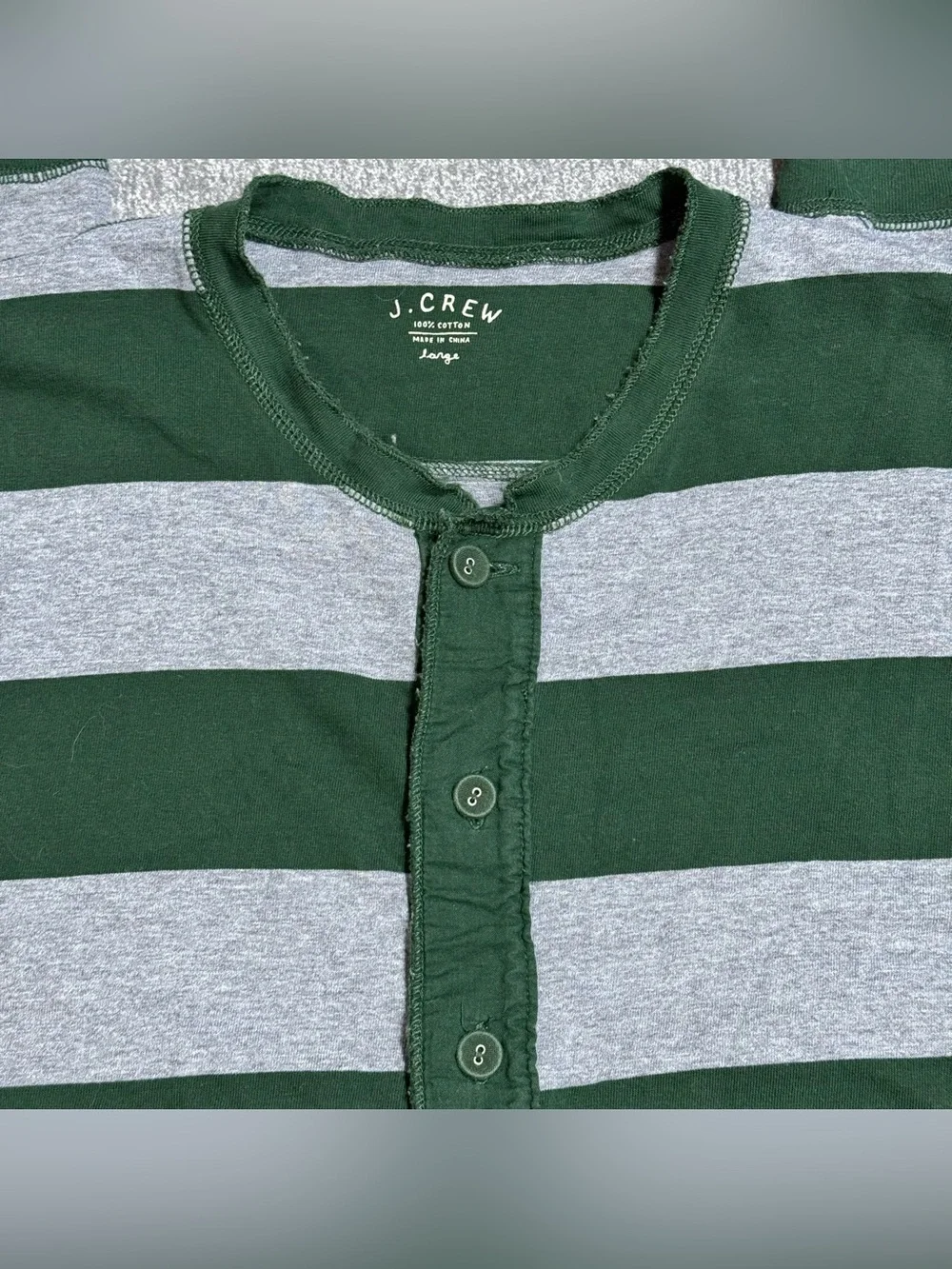 J.CREW Union Suit Long John’s One Piece Pajamas Men’s Large Green/Grey Stripes